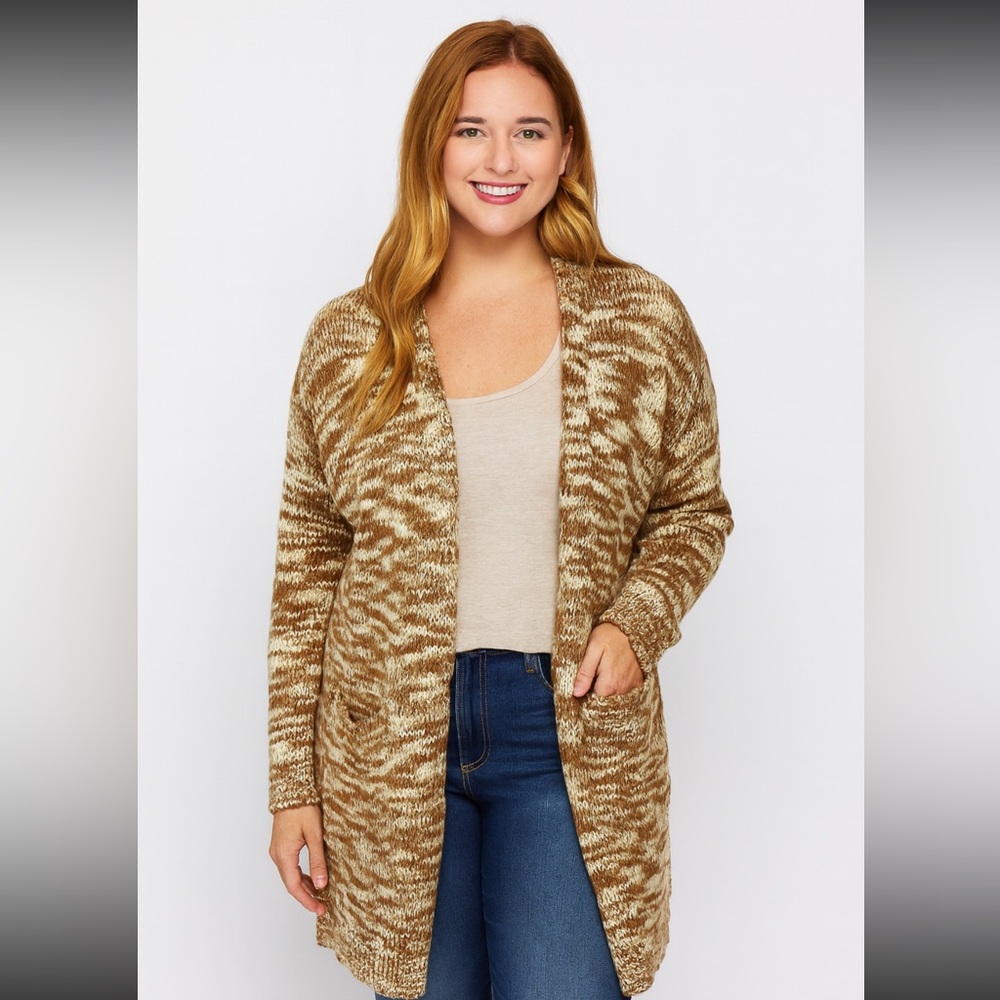 Sage & Flower Brown Animal Print Knit Cardigan Utility Sweater XL
